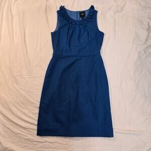 J. Crew Suiting Raw ruffleneck Leigh Sheath Teal Lined Women's Size 6 Dress